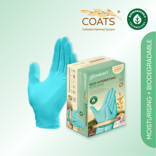 GloveON COATS Eco-Hydrating Nitrile Gloves – Turquoise (50 pcs)