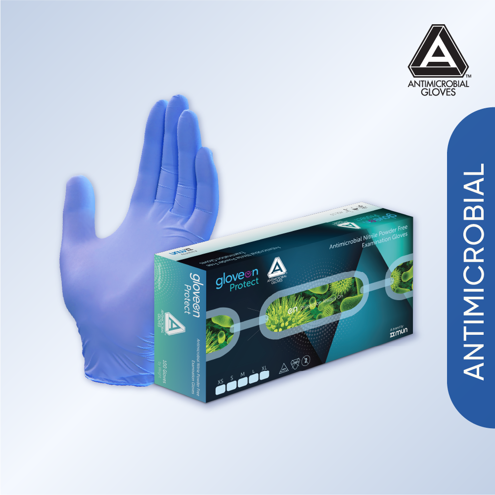 GloveON Protect Antimicrobial Nitrile Gloves – Blue (100 pcs)