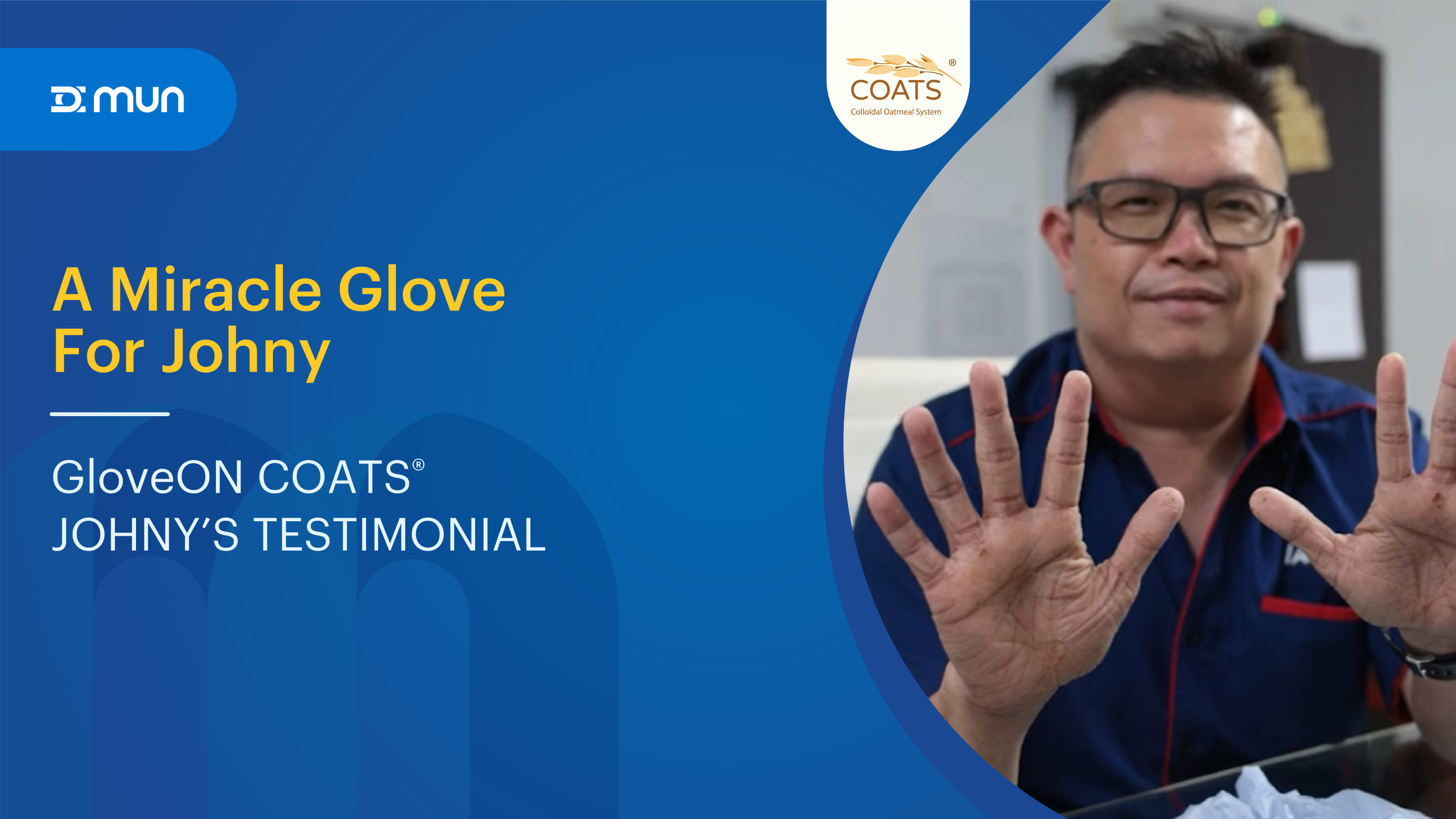 Load video: Johny Sui, a mushroom farmer with a severe skin condition, shares how GloveOn COATS® Hydrating gloves improved his quality of life.