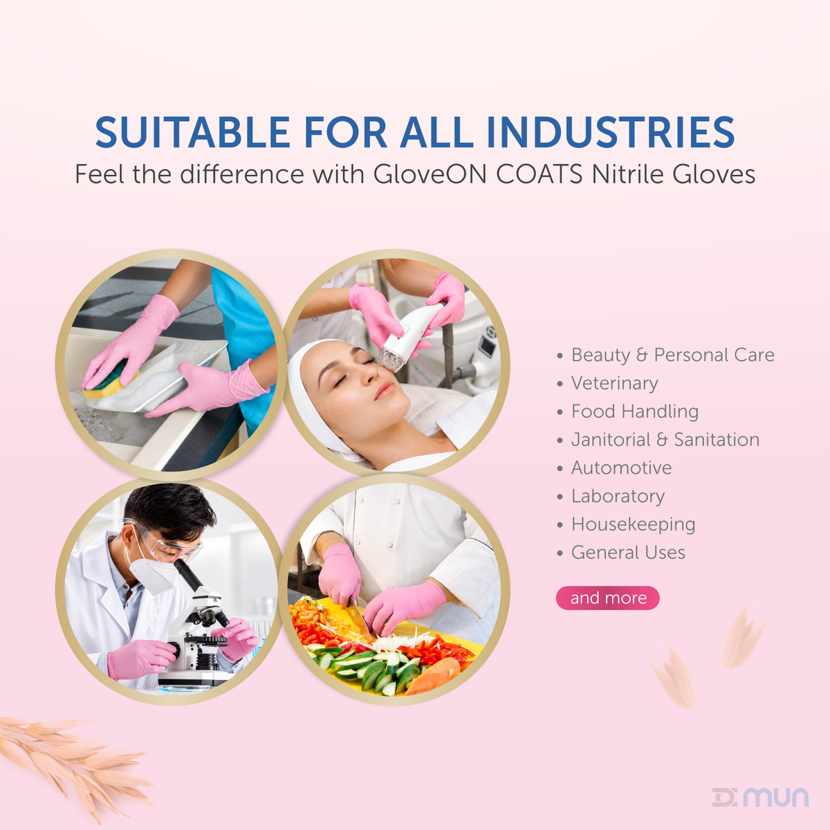 Pink MUN Care Duo Bundle with nitrile glove and daily moisturizer, featuring a soft pink glove and moisturizing cream.