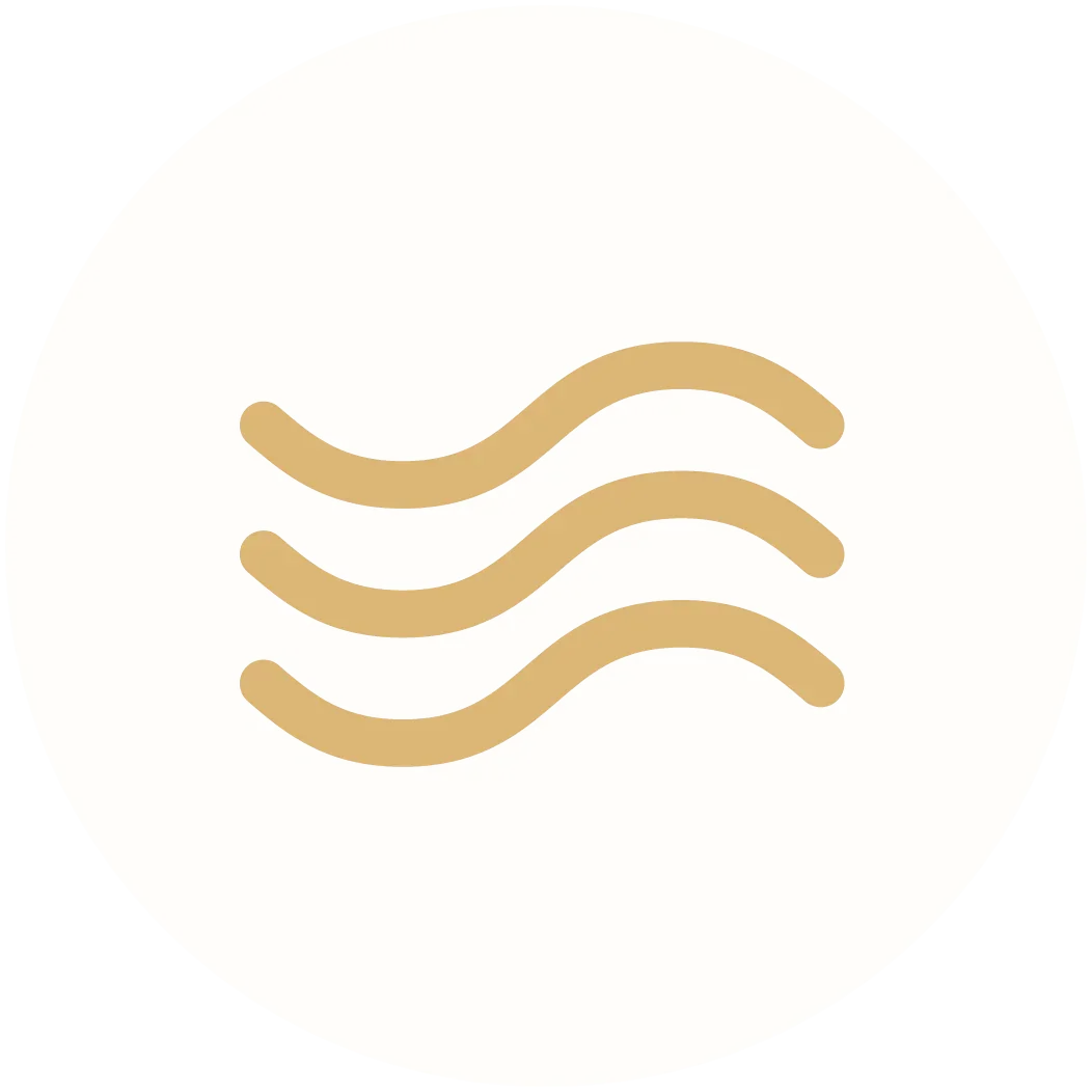 Three smooth golden wavy lines on a light background symbolizing soothing comfort.