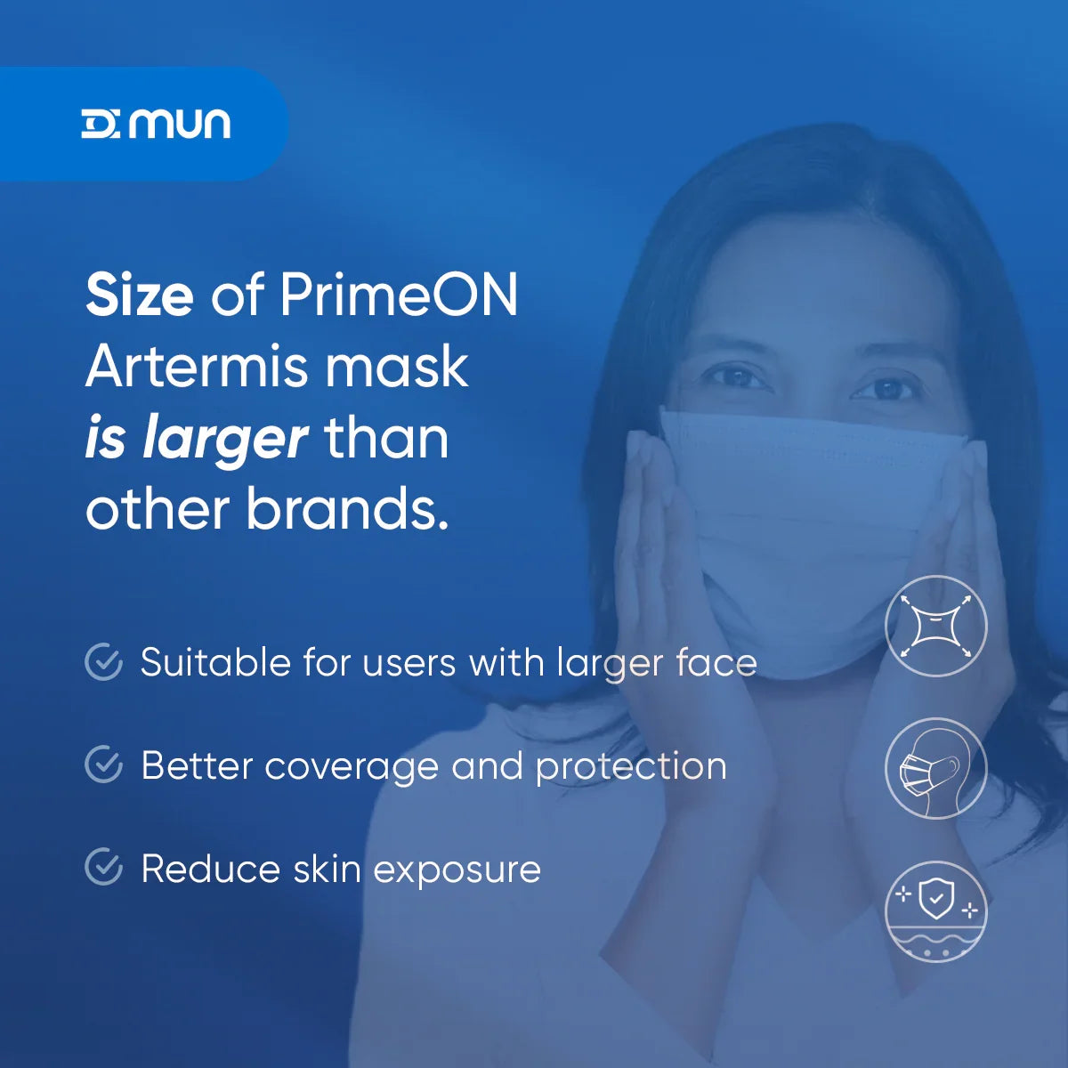 Close-up of PrimeON Artemis mask adjustable nose bridge for a secure seal.
Detailed view of PrimeON Artemis mask featuring an adjustable nose bridge and soft ear loops for a secure, comfortable facial seal.