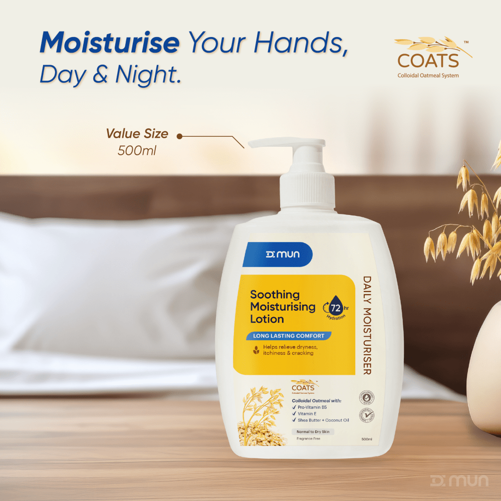 MUN COATS Daily Moisturiser in a 500ml bottle, smooth moisturizer with a clean, minimalist design and label visible.