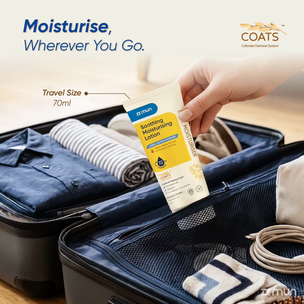 MUN COATS Daily Moisturiser in 70ml travel size, showing the sleek bottle with the product label.