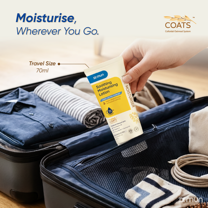 MUN COATS Daily Moisturiser in 70ml travel size, showing the sleek bottle with the product label.