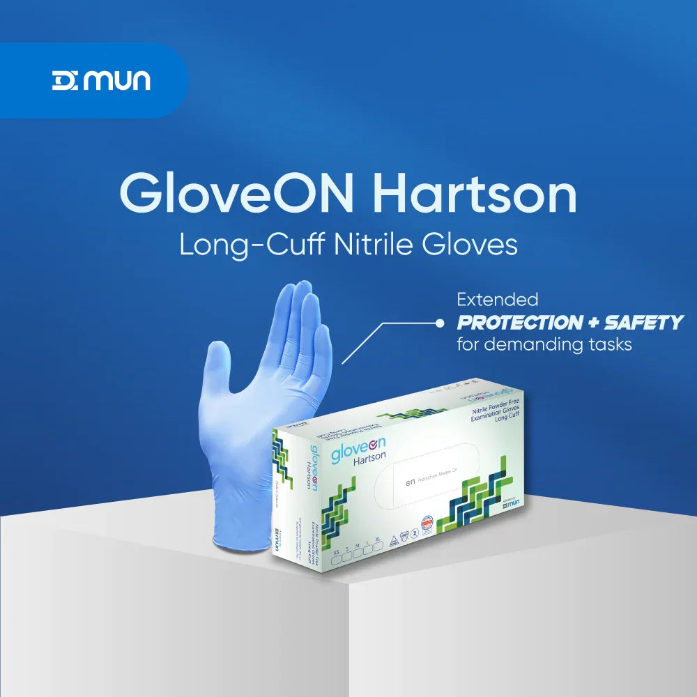 GloveON Hartson Long-Cuff Nitrile Exam Gloves – Aqua Blue (100 pcs)