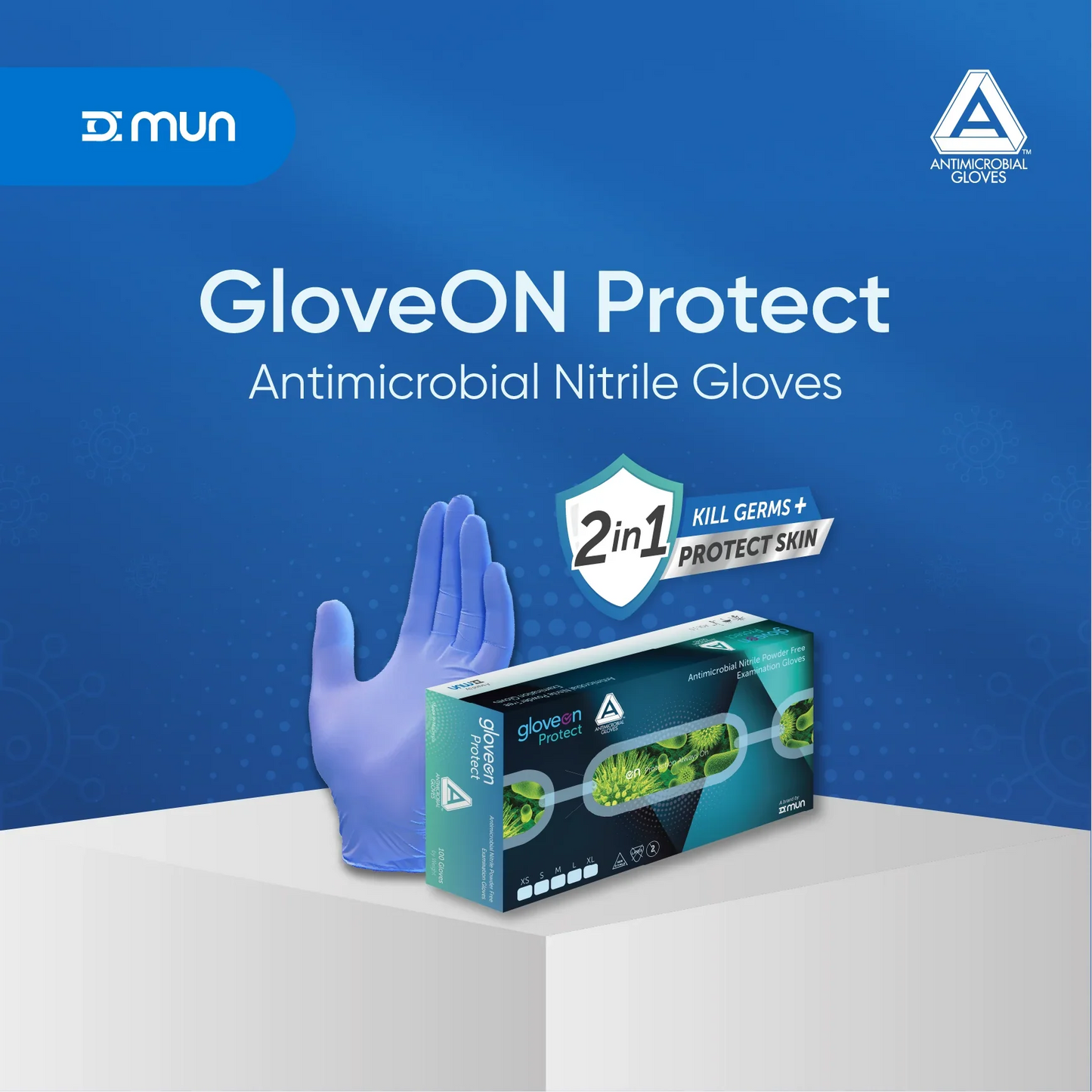 GloveON Protect Antimicrobial Nitrile Gloves – Blue (100 pcs)