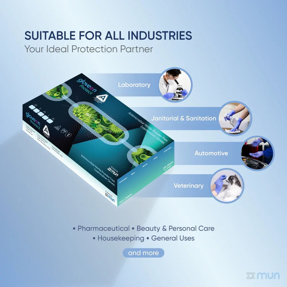 GloveON Protect Antimicrobial Nitrile Gloves – Blue (100 pcs)