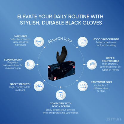 GloveON Talos Multipurpose Nitrile Gloves – Black (100 pcs)